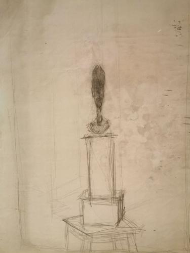  Busto de hombre sobre pedestal doble, colocado sobre taburete