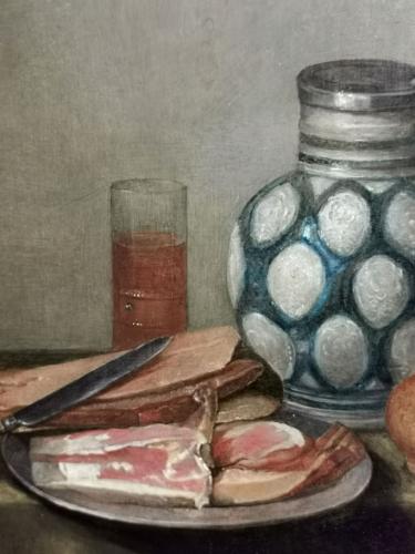Bodegón con jamón y jarra de gres de Flandes (detalle)