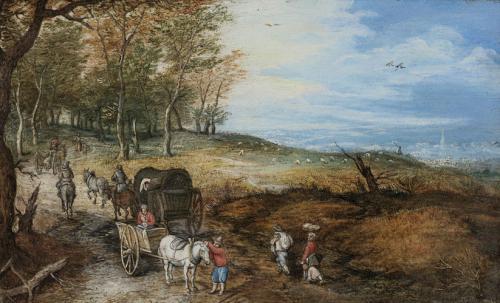 Viajeros con coche en una carretera de campo, 1610
